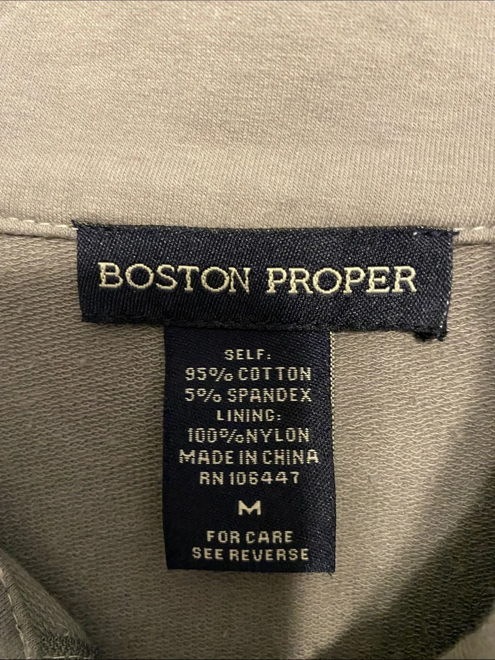Boston Proper Gray Embroidered Zip Jacket. Pockets on either side.